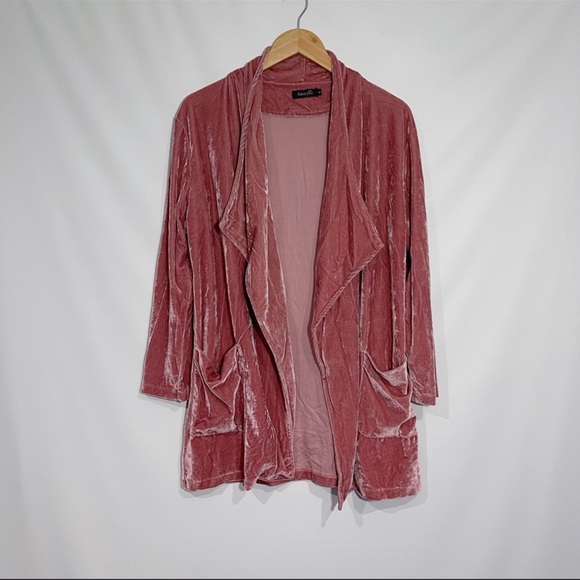 New Amaryllis Velvet Drape Open Front Cardigan - Picture 2 of 13